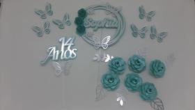 Topo de Bolo Flores Verde Tiffany com Prata personalizado