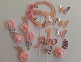 Topo de Bolo Flowers personalizado (flores)
