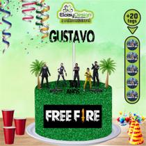 Topo de bolo Free Fire + 20 Tags para aniversário Topo de bolo Free Fire + 20 Tags para aniversário