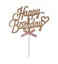Topo de Bolo Happy Birthday Aniversário Topper Metalizado Colorido Festa
