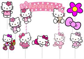 Topo de bolo Hello Kitty (rosa) 10 peças