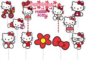 Topo de bolo Hello Kitty (vermelho) 10 peças