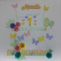 Topo de Bolo Infantil Jardim Encantado Borboletas e Flores personalizado - MIWL ART