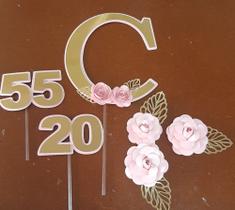 Topo de Bolo Letra Inicial Rosa com Dourado Personalizado Topo de Bolo Letra Inicial Rosa com Dourado Personalizado