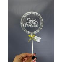 Topo De Bolo Luz LED Colorida Feliz Aniversário Acrílico Dourado e Prata Topo De Bolo Luz LED Colorida Feliz Aniversário Acrílico Dourado e Prata