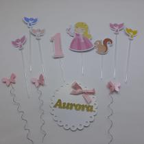 Topo de Bolo Menina Borboletas Pássaros Esquilo personalizado