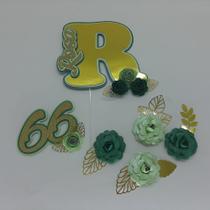Topo de Bolo Nome Letra Inicial Flores Tons de Verde Topo de Bolo Nome Letra Inicial Flores Tons de Verde