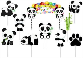 Topo de bolo Panda (pandinha) menino 10 peças