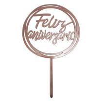 Topo De bolo Para Festa Feliz Aniversário Rose Decoração - Eixo Firme