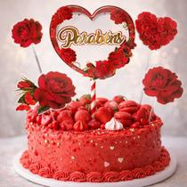 Topo De Bolo Parabéns Flores Borboletas Enfeites Topper