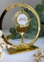 Topo de Bolo Primeira Eucaristia em Acrílico Dourado - 16cm