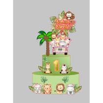 Topo de Bolo Safari de 2 andares personalizado com nome e idade