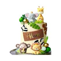 Topo De Bolo Safari Na Selva Com Animais Para Chá De Bebê E Aniversário - Girafa Selvagem, Macaco,