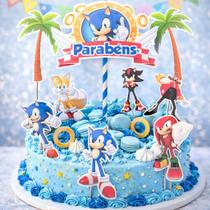 Topo De Bolo Sonic Decoração Festa Aniversário 9pcs Topper Topo De Bolo Sonic Decoração Festa Aniversário 9pcs Topper