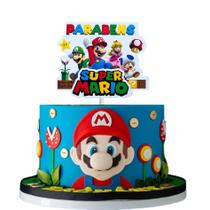 Topo de Bolo Super Mário Luigi Princesa Peach Toad Festa de Aniversário