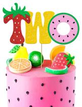 Topo de Bolo YBW Frutas Número Dois com Glitter 17x9 cm Topo de Bolo YBW Frutas Número Dois com Glitter 17x9 cm