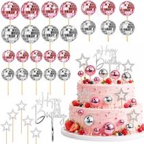 Topo de Bolo Yumikoo 32 Peças Conjunto de Bolas Espelhadas Rosa e Prata Disco Topo de Bolo Yumikoo 32 Peças Conjunto de Bolas Espelhadas Rosa e Prata Disco