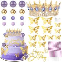 Topo de Bolo ZOYVUX Aniversário Conjunto Dourado e Roxo Topo de Bolo ZOYVUX Aniversário Conjunto Dourado e Roxo