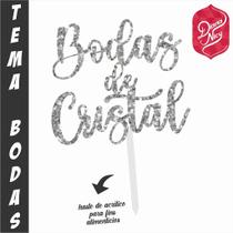 Topo em MDF com Glitter Prata para Bodas de Cristal - Decoração de Festa