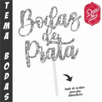Topo em MDF com Glitter Prata para Bodas de Prata - Decoração de Festa Topo em MDF com Glitter Prata para Bodas de Prata - Decoração de Festa