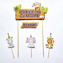 Topo para Bolo Safari - Tema Menino e Menina - Personalizável