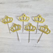 Topo para Docinhos Realeza - Coroa Dourada Espelhada (6 Unidades) - Decoração de Aniversário