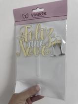 Topo Topper de Bolo Acrílico Réveillon Feliz Ano Novo Branco/Dourado/Prata Vivarte - Inspire sua Festa Loja