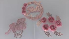 Topo Topper de Bolo Espiral em Rosa com Borboletas