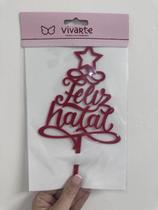 Topo Topper de Bolo Feliz Natal Acrílico Vermelho 20 cm Vivarte - Inspire sua Festa Loja