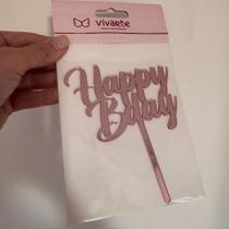 Topo Topper de Bolo Happy Bday Rosa 13,5 cm Acrílico Vivarte - Inspire sua Festa Loja Topo Topper de Bolo Happy Bday Rosa 13,5 cm Acrílico Vivarte - Inspire sua Festa Loja