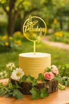 Topo Topper de Bolo Parabéns Borboletas Dourado 15,5 cm Acrílico Vivarte - Inspire sua Festa Loja