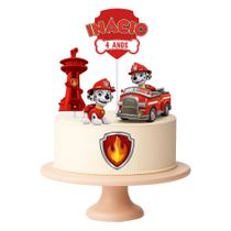 Topo Topper de Bolo Patrulha Canina Marshall Personalizado 7 Peças para Festa Infantil Topo Topper de Bolo Patrulha Canina Marshall Personalizado 7 Peças para Festa Infantil