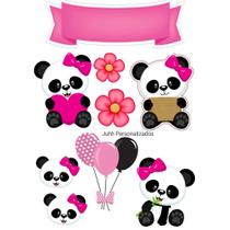 Topo topper de bolo tema panda pronto para usar com palitinhos