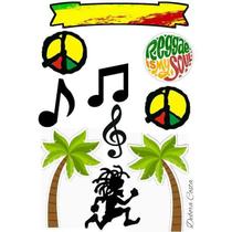 Topo topper de bolo tema reggae pronto para usar com palitinhos