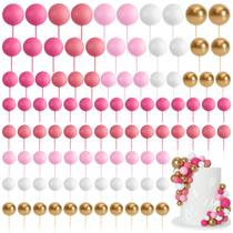Topos para bolo Cake Balls Bouiexye 75 peças em espuma rosa, branco e dourado