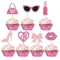 Topos para Cupcake Biendo 32 Peças Princesa Rosa com Brilho Topos para Cupcake Biendo 32 Peças Princesa Rosa com Brilho