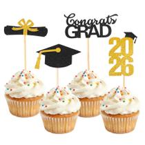 Topos para Cupcake buJeEAHT 24 Peças Formatura 2026 Dourado Topos para Cupcake buJeEAHT 24 Peças Formatura 2026 Dourado