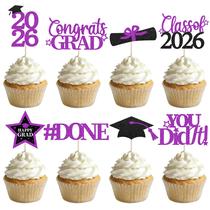 Topos para Cupcake de Formatura YISKUOPU 48 Peças Preto e Roxo 2026 Topos para Cupcake de Formatura YISKUOPU 48 Peças Preto e Roxo 2026