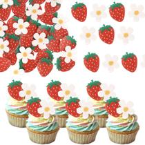 Topos para Cupcake YCTHUNFISH 60 Peças Comestíveis de Morango e Flor