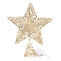 Topper árvore de Natal LED Iluminado Estrela Ornamento Xmas Treetop Festa - Ouro