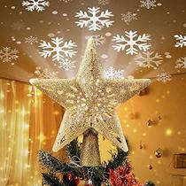 Topper da árvore de natal com projetor de floco de neve embutido luzes 10 polegadas de pentagrama oco topper, plug in enfeite de árvore de natal para o escritório interno Natal Natal Decoração de árvore de natal - Brightown