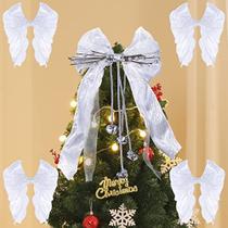Topper da árvore de Natal com sinos de jingle, topper de arco de fita para a árvore, enfeites de Natal para decoração de férias, grande presente de decoração de Natal, 10.23x 14.96 polegadas, branco