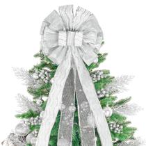 Topper de árvore de Natal TBD DECOR Silver Glitter Satin Mesh