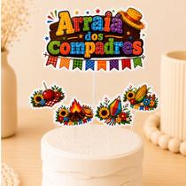 Topper De Bolo Festa Junina Arraiá Topo De Bolo São João Aniversário Mesversário Scrapbook Pronta Entrega Envio Imediato