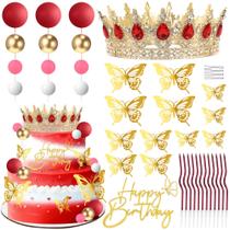 Topper de Bolo ZOYVUX Decorações de Aniversário em Ouro e Vermelho Topper de Bolo ZOYVUX Decorações de Aniversário em Ouro e Vermelho