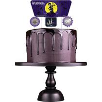 Topper para Bolo Topo de Bolo Wandinha Addams para Festas Aniversário - 4 Unidades - Festcolor
