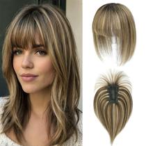 Toppers de cabelo HOLFWALF Real Human Hair 11,4 x 7,6 cm com franja Toppers de cabelo HOLFWALF Real Human Hair 11,4 x 7,6 cm com franja