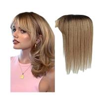 Toppers de Cabelo Humano Remy Marrom Claro com Franja - Base de Seda em Clipe