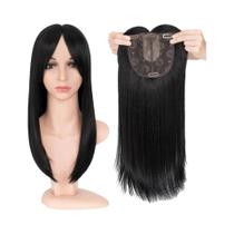 Toppers de Cabelo Sintético Longo e Liso - 14'' e 18'' com Franja - Aplique de Cabelo com Clipe