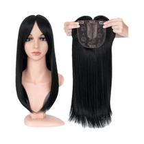 Toppers de Cabelo Sintético Longo e Liso - 14'' e 18'' com Franja - Aplique de Cabelo com Clipe
